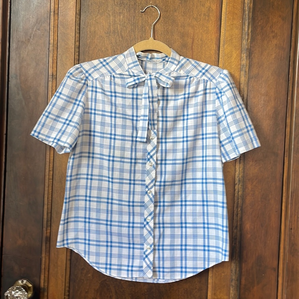 Vintage bow neck tie botton down shirt women’s s/m